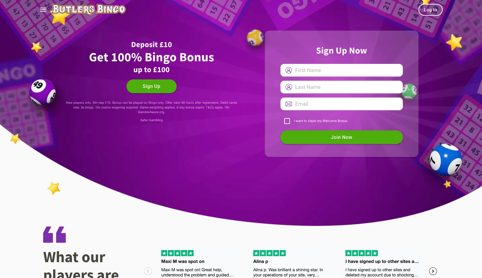 Butlers Bingo Homepage