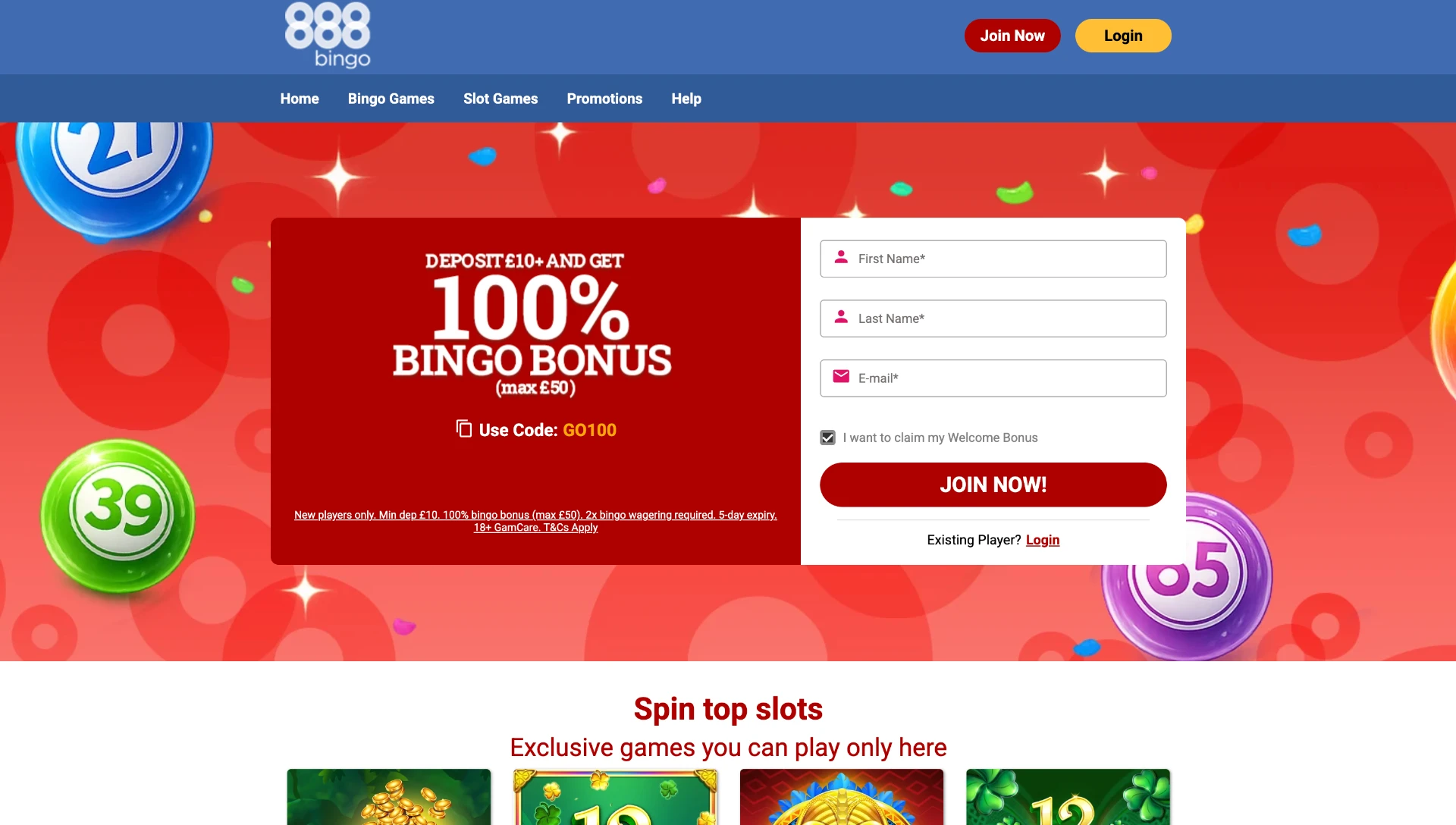 888 Bingo Casino Homepage