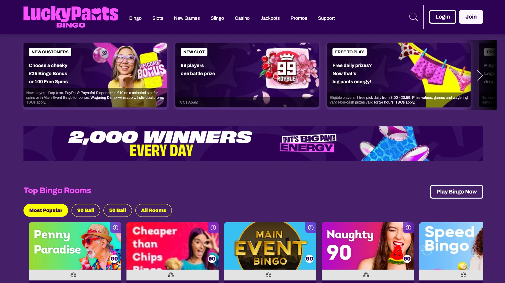 Lucky Pants Bingo Homepage
