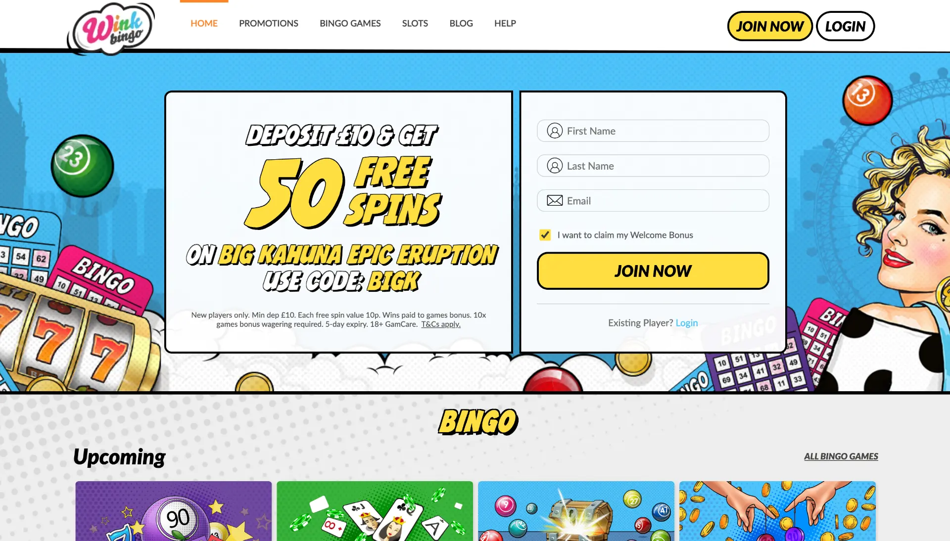 Wink Bingo Homepage